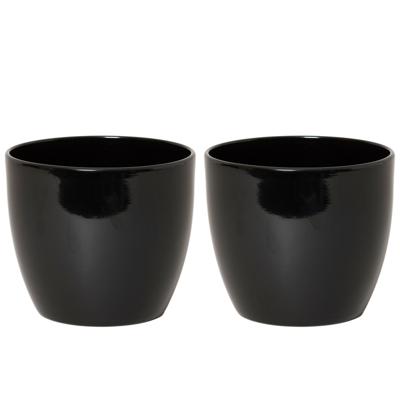 Floran Bloempot/plantenpot Boule - 2x stuks - zwart - glans - keramiek - 22 x 19 cm