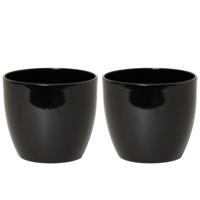 Floran Bloempot/plantenpot Boule - 2x stuks - zwart - glans - keramiek - 22 x 19 cm