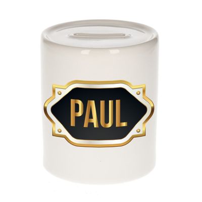 Naam cadeau spaarpot Paul met gouden embleem