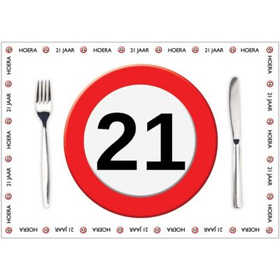 Papieren placemats 21 jaar 10 stuks