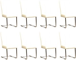 Set van 8 Gebroken witte leren industriële eetkamerstoelen Dare - poot vierkant rvs - Toledo Leer Bianco (gebroken wit leer)