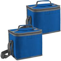 Koeltas - Set van 2x stuks - 9 liter - klein - blauw - polyester - 24x22x17 cm - voor lunch en drank