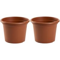 Plasticforte Plantenpot - 4x stuks - bruin - rond - D25 x H19 cm - kunststof