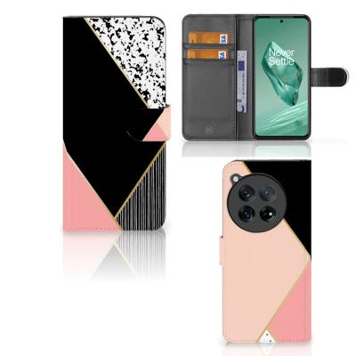 OnePlus 12 | Book Case | Zwart Roze Vormen
