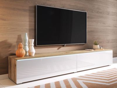 TV-meubel DUBAI 2 klapdeuren 180 cm wotan eik/hoogglans wit met verlichting TV-meubel DUBAI 2 klapdeuren 180 cm wotan eik/hoogglans wit met verlichting