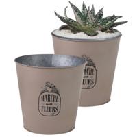 Plantenpot/bloempot emmer voor buiten - 2x - zink - taupe - D23 x H22 cm