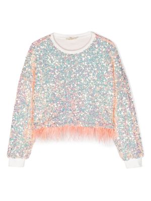 Andorine sweat en coton à sequins brodés - Rose