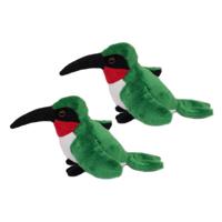 Knuffeldier Kolibri vogel - 2x - zachte pluche stof - groen - kwaliteit knuffels - 13 cm