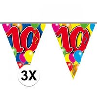 3x Leeftijd versiering vlaggenlijnen 10 jaar 10 meter - thumbnail