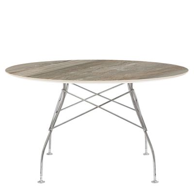 Kartell Glossy Eettafel Marmer Rond - Chrome / Tropical Grey