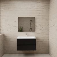 ACTIE BWS Badmeubel | Paris | Mat Zwart 80 cm | Mat Wit Wastafel | 1 Kraangat