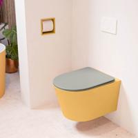 Wandcloset Mondiaz Lavie | Zonder spoelrand | Incl.Toiletzitting-Smoke | Keramiek | Ocher (geel)