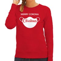 Merry corona Christmas foute Kerstsweater / outfit rood voor dames - thumbnail