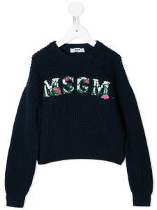 MSGM Kids pull à logo intarsia - Bleu