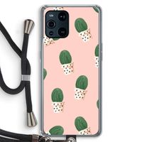 Cactusprint roze: Oppo Find X3 Transparant Hoesje met koord Cactusprint roze: Oppo Find X3 Transparant Hoesje met koord