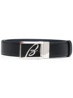 Brioni ceinture en cuir à plaque logo - Noir