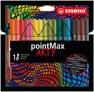 STABILO pointMax, hardtip fineliner 0.8 mm, ARTY etui met 15 kleuren