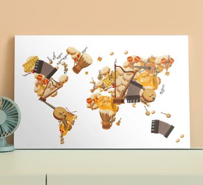 Wereldkaart canvas schilderij Muziekinstrument