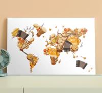 Wereldkaart canvas schilderij Muziekinstrument