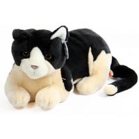 Pluche kat/poes knuffeldier - zwart/creme - 30 cm - huisdieren katten - lapjeskat