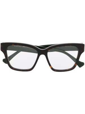 Gucci Eyewear lunettes de vue carrées à plaque logo - Marron