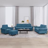 4-delige Loungeset met kussens fluweel blauw 4-delige Loungeset met kussens fluweel blauw
