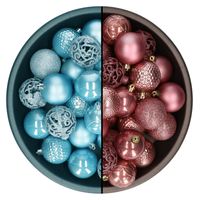 Decoris kerstballen - 74x st - oudroze en ijsblauw - 6 cm - kunststof - Kerstbal