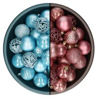 Decoris kerstballen - 74x st - oudroze en ijsblauw - 6 cm - kunststof - Kerstbal - thumbnail