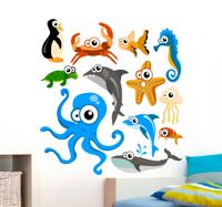 Sticker kind zeedieren vrolijk kleur Sticker kind zeedieren vrolijk kleur