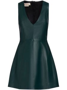 Marni robe courte en cuir à col v - Vert