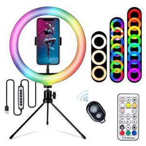 S26-RGB 10 RGB LED Ring Light Selfie Fotografie Invullicht met Telefoonhouder en Statief