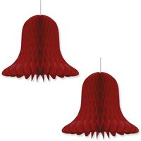 2x Kerstversiering bordeaux rode kerstklokken lampionnen 20 cm