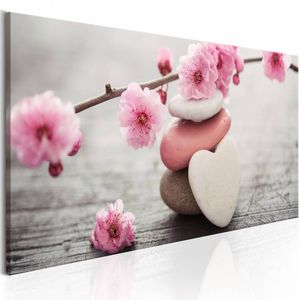 Schilderij - Stenen en bloemen , grijs roze