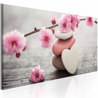 Schilderij - Stenen en bloemen , grijs roze - thumbnail