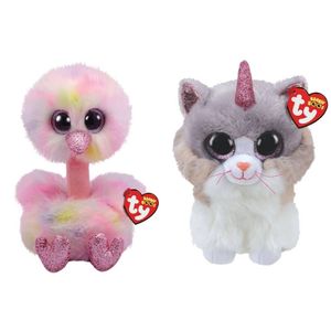 Ty - Knuffel - Beanie Buddy - Avery Ostrich & Asher Cat