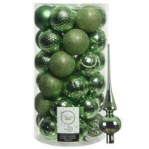 37x stuks kunststof kerstballen 6 cm incl. glanzende glazen piek groen