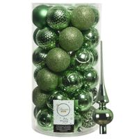 37x stuks kunststof kerstballen 6 cm incl. glanzende glazen piek groen