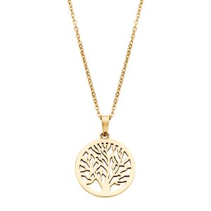 CO88 Collection Beloved 8CN 26059 Stalen Collier met Hanger - Levensboom Ø 20 mm - Lengte 42 + 5 cm - Goudkleurig