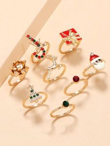 8 Piece/Set Christmas Cartoon Pattern Ring Set