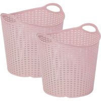 Gevlochten wasmand/opbergmand - 2x - flexibel - roze - 27 liter - rond - kunststof