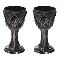 Fiestas Guirca Horror thema kelk wijnglas - Set van 6x stuks - drinkbeker - zwart - 19 cm - kunststo