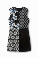 Slim fit jurk met patchwork - BLACK - XS - thumbnail