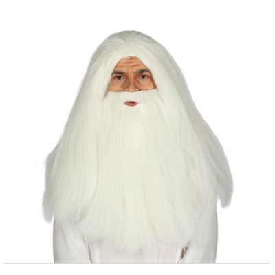Verkleedpruik en baard tovenaar/wijze man - wit - voor heren