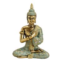 Zittende boeddha van poly goud (B/H/D) 23x33x14 cm