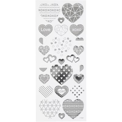 Creativ Company Stickers, harten, vel 10x24 cm, ca. 25 stuk, zilver, 1 vel