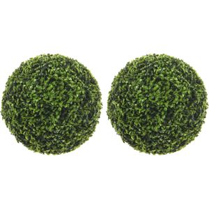 2x stuks buxus bol Theeblad groen D37 cm kunstplant UV-bestendig