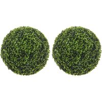 2x stuks buxus bol Theeblad groen D37 cm kunstplant UV-bestendig