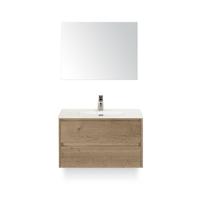 Dante Badmeubelset 80 cm - Natuur Eiken - Keramische Wastafel Wit Cover - met Spiegel