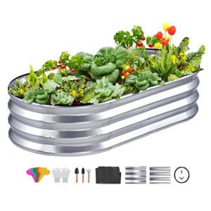 VEVOR verhoogde plantenbak bloembak tuin plantenbak terras groentebed tuinbed plantenbed zilver 120x60x30cm gegalvaniseerd metaal ideaal voor het kweken van groenten fruit kruiden etc.