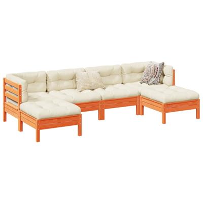 6-delige Loungeset met kussens massief grenenhout wasbruin